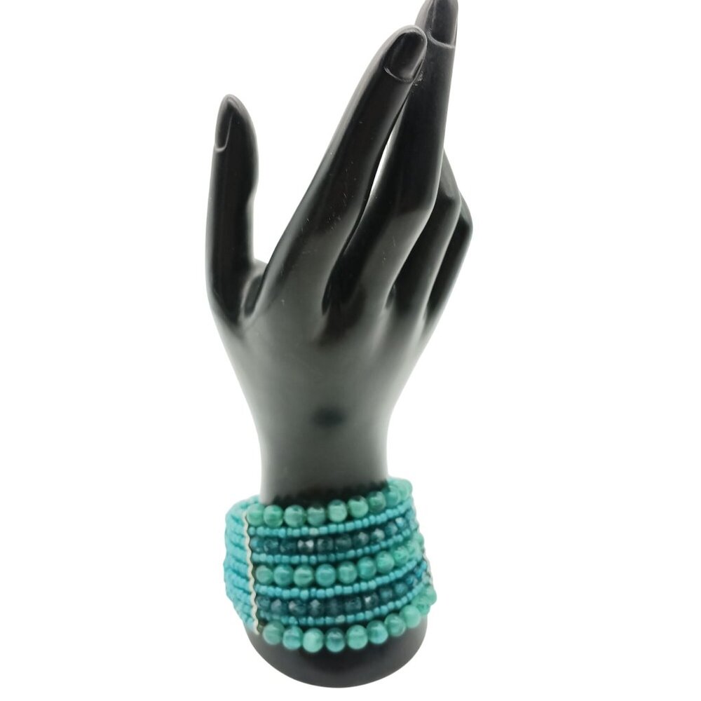 Vintage Turquoise Beaded Stretch Bracelet, Stacked Beads
